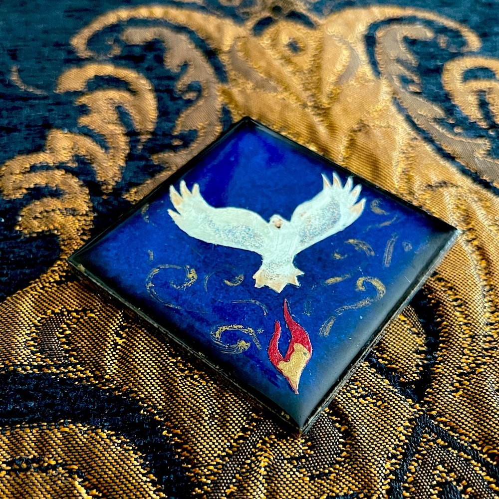♥️ DOVE and FLAME SYMBOLS PEACE POWER PENTECOST 2” ARTIST 👩🏽‍🎨 TILE PIN BLUE